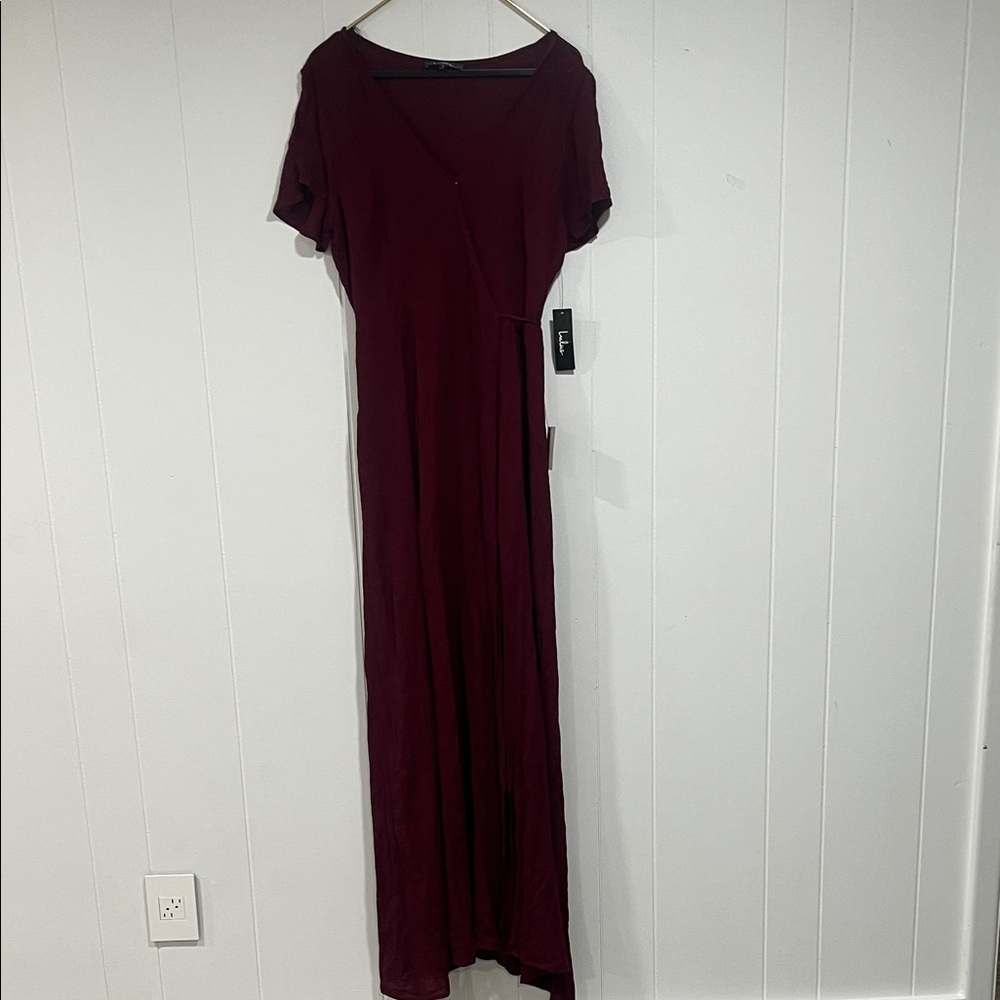 LULU’S‎ Heart of Marigold Burgundy Wrap Maxi Dress Women’s Size L - Picture 2 of 8